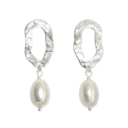 Kolczyki Srebrne Gniecione z Naturalną Perłą