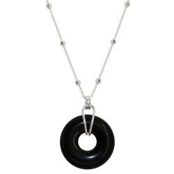 Naszyjnik Srebrny Kamienny Donut - Agat Czarny