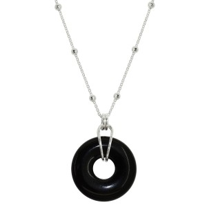 Naszyjnik Srebrny Kamienny Donut - Agat Czarny