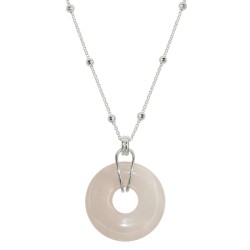 Naszyjnik Srebrny Kamienny Donut - Kwarc Różowy