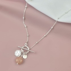 Naszyjnik srebrny przewlekany Cebu kamień słoneczny i słońce