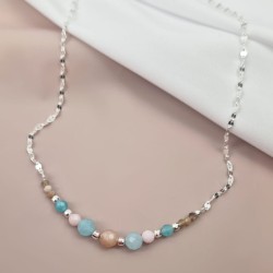 Naszyjnik srebrny Bali Kamień Słoneczny z Amazonitem i Opalem Różowym