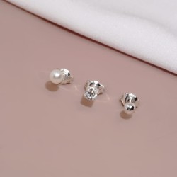 Komplet srebrnych kolczyków pojedynczych kuleczka cyrkonia i perła