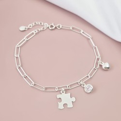 Bransoletka srebrna puzzel, cyrkonia i serce Twój Grawer