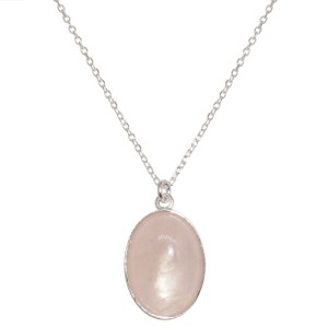 Naszyjnik srebrny Elips z owalnym kwarcem różowym