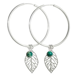 Kolczyki Srebrne Koła z Liściem i Jaspisem cesarskim