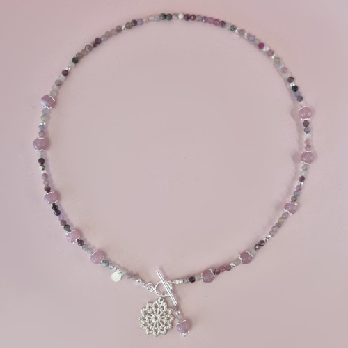 J134 kunzyt jeweline Naszyjnik Aurora z kunzytu, turmalinu i srebra 925 - edycja limitowana 2.jpg