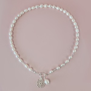 Naszyjnik Perłowy Sznur z ozdobnym zapięciem - Perły Naturalne i srebro 925