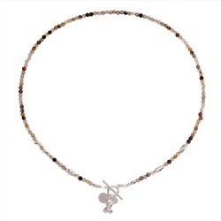 Naszyjnik z Misiem z agatu i srebra 925 - zapięcie toggle - inicjał