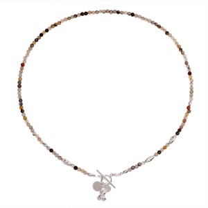 Naszyjnik z Misiem z agatu i srebra 925 - zapięcie toggle - inicjał