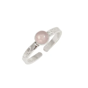 Pierścionek srebrny regulowany z Kwarcem Różowym - Floral - Srebro 925
