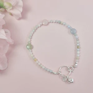 Bransoletka Candy z morganitu z sercem  i srebra 925 - edycja limitowana 