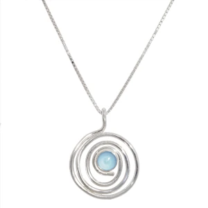 Naszyjnik srebrny Agat Niebieski w małej spirali - Srebro 925